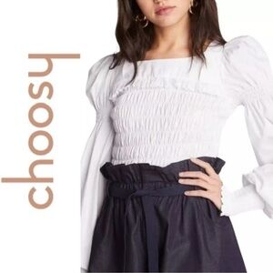 Choosy White Balloon Sleeve Square Neck Smocked Body Blouse Size XSmall